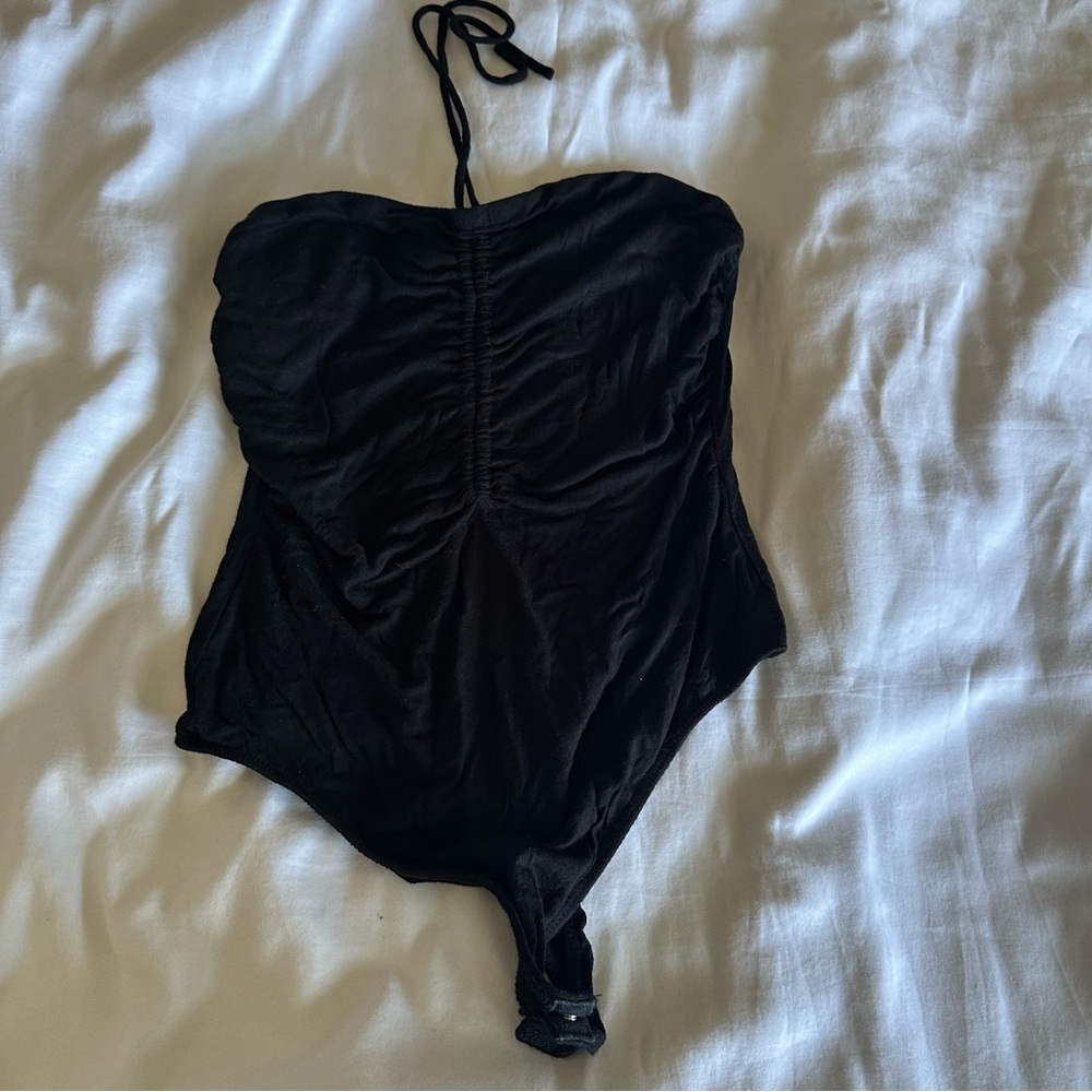 Black Scrunch Front Tube Bodysuit